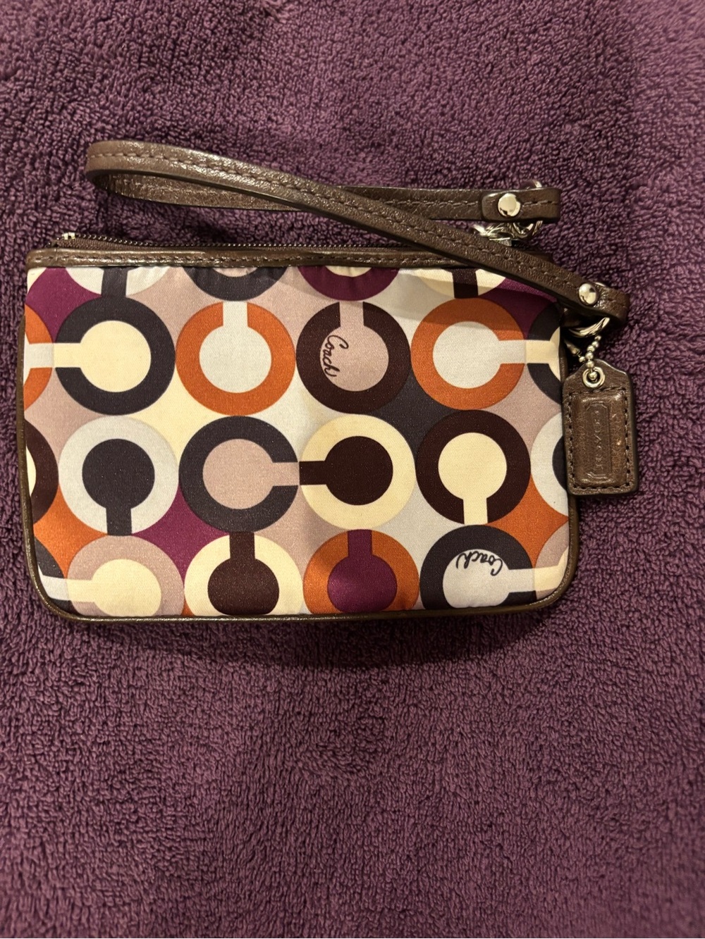 Coach Multicolor Circle-Print Wristlet in Purple, Orange and Brown - Picture 2 of 11